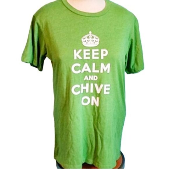 Keep Calm & Chive On Tee T Shirt Green Top Adult Size Small - Picture 6 of 9